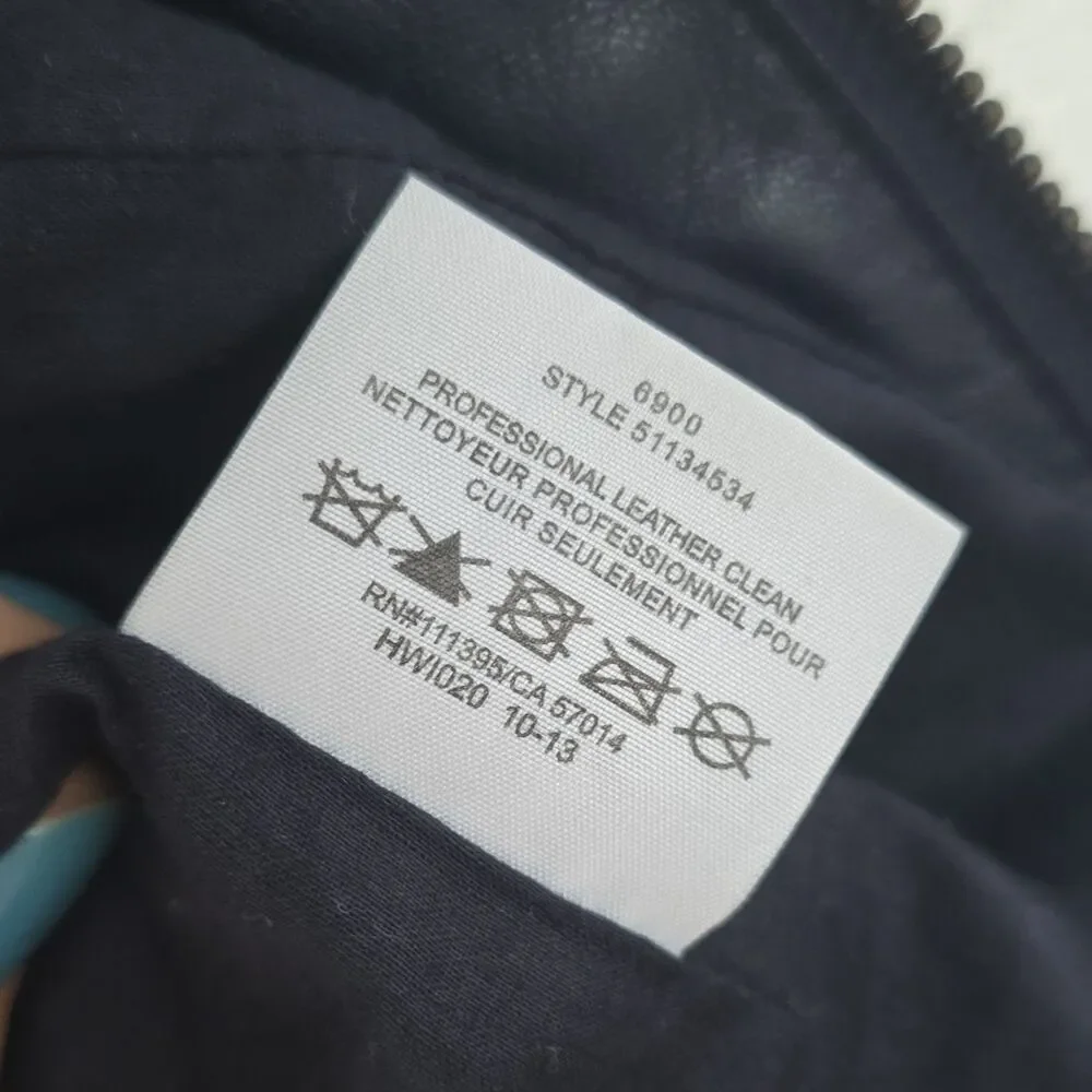 Tory Burch Leather Biker Jacket Cropped Navy Size 14